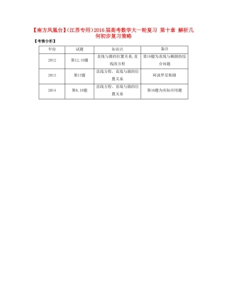 （江苏专用）高考数学大一轮复习 第十章 解析几何初步复习策略-人教版高三全册数学素材