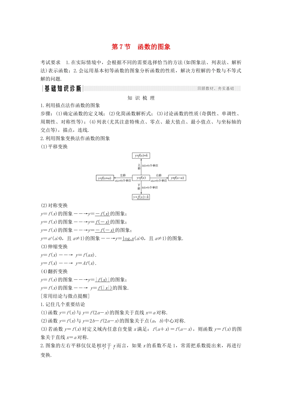 （江苏专用）新高考数学一轮复习 第二章 函数 第7节 函数的图象学案-人教版高三全册数学学案_第1页