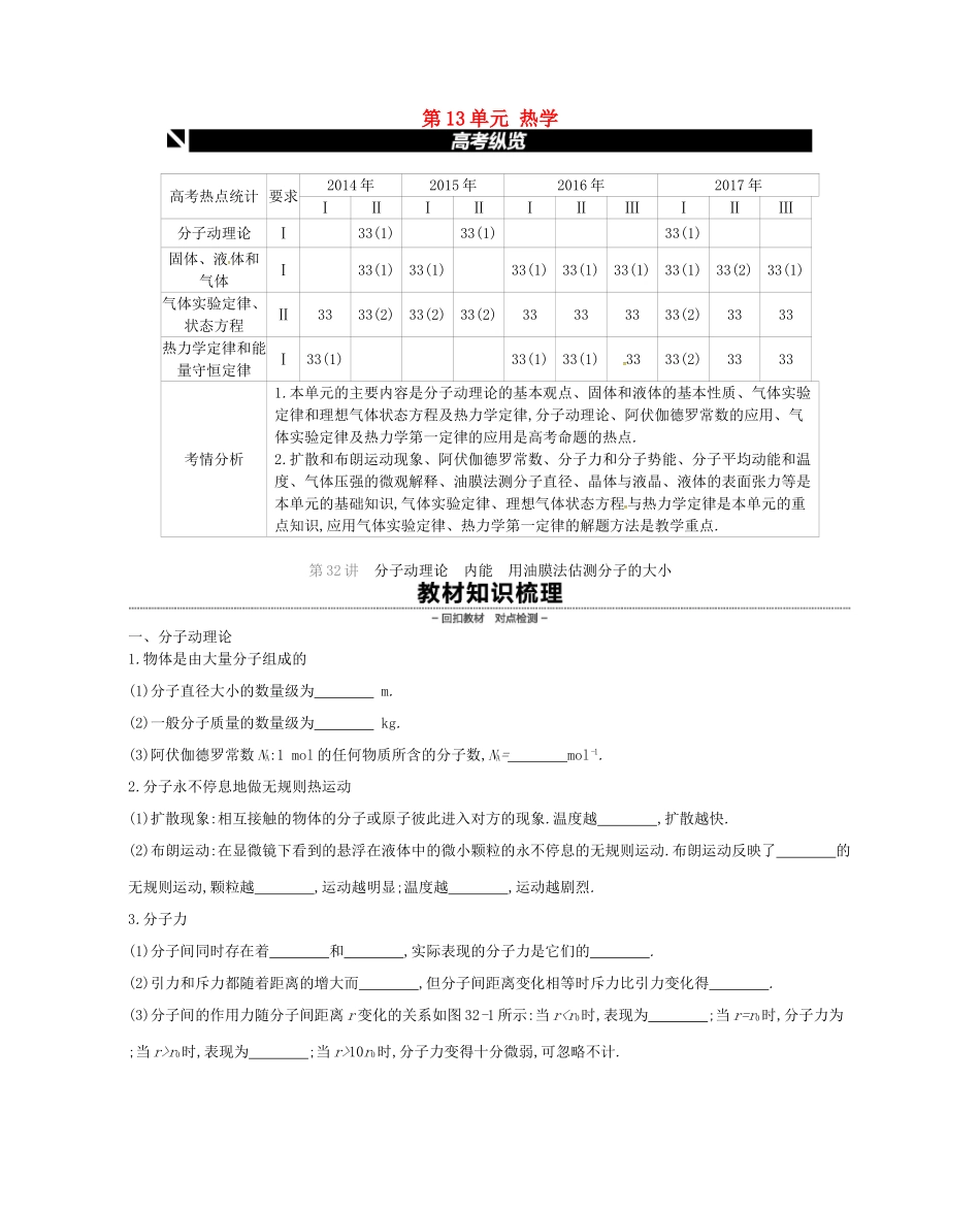 （江苏专用）高考物理大一轮复习 第13单元 热学学案-人教版高三全册物理学案_第1页