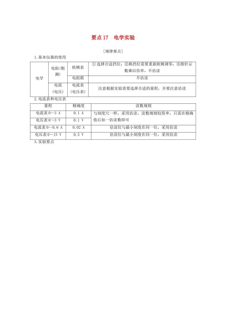 （江苏专用）高考物理二轮复习 要点回扣 专题17 电学实验学案-人教版高三全册物理学案_第1页