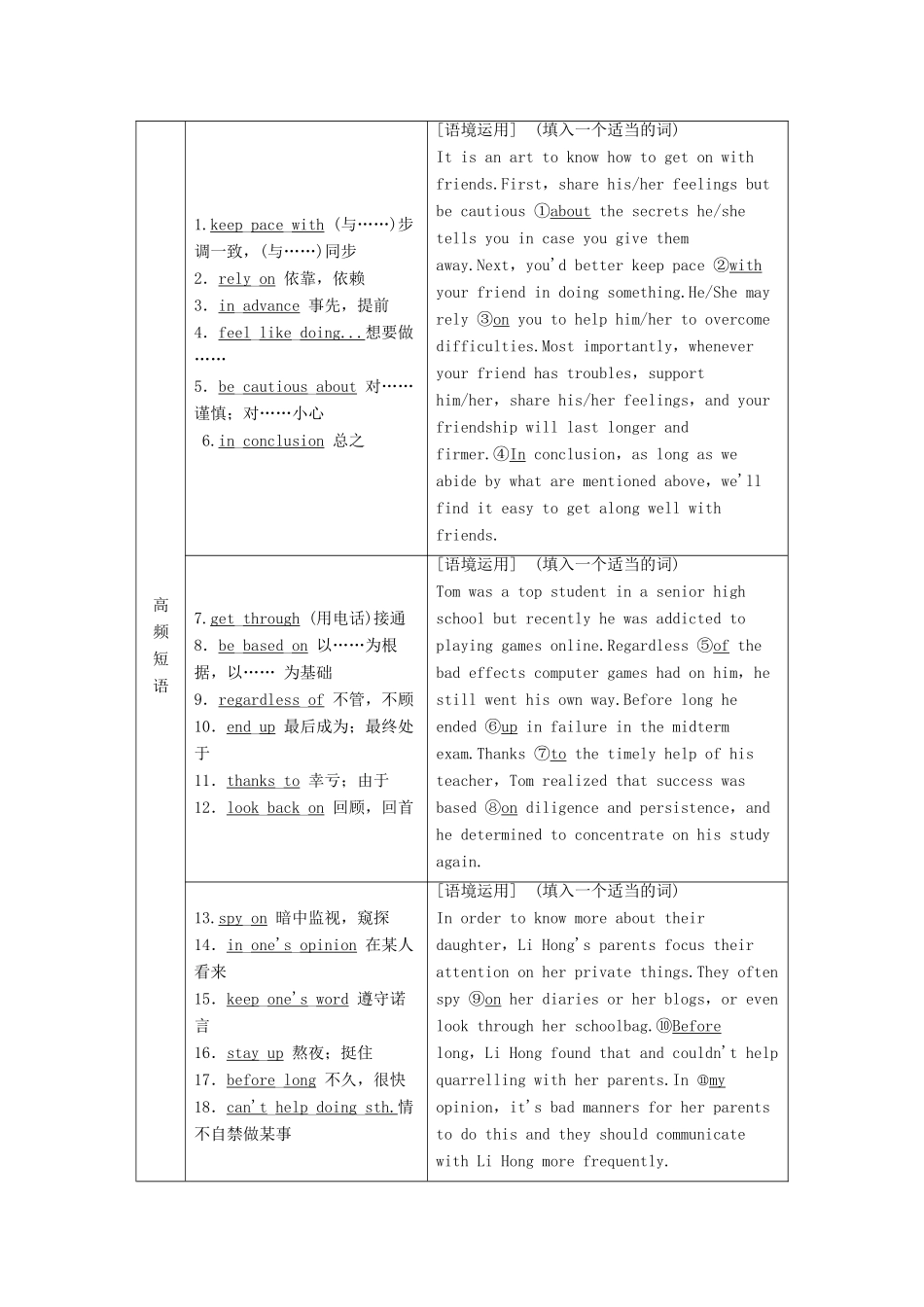 （江苏专用）新高考英语一轮复习 Unit 1 Getting along with others教学案 牛津译林版必修5-牛津版高三必修5英语教学案_第3页