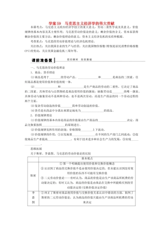 （江苏专用）高考政治大一轮复习 专题二 马克思主义经济学的伟大贡献学案 新人教版选修2-新人教版高三选修2政治学案
