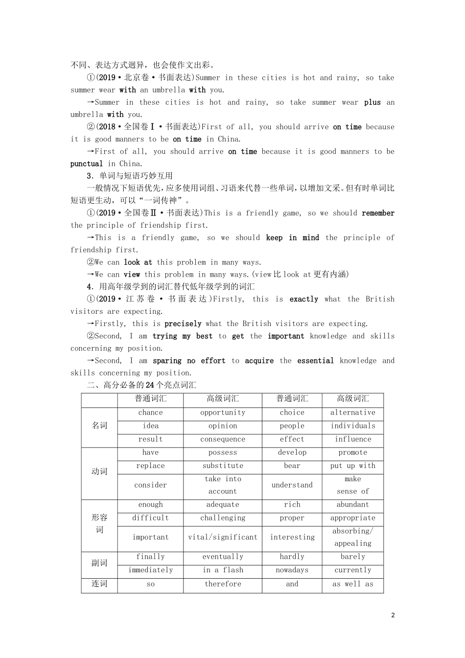 （江苏专用）新高考英语一轮复习 层级2 高级表达 第1讲 不落俗套的亮点词汇教学案 牛津译林版-牛津版高三全册英语教学案_第2页