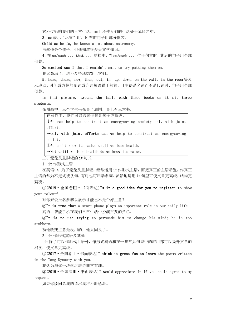（江苏专用）新高考英语一轮复习 层级2 高级表达 第5讲 彰显水平的特殊句式（强调句型、倒装句型、it句式）教学案 牛津译林版-牛津版高三全册英语教学案_第2页