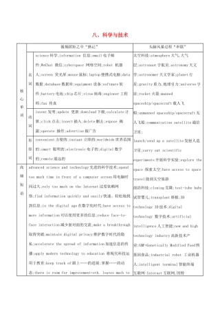 （江苏专用）高考英语 考前冲刺 话题词汇八 科学与技术学案 新人教版-新人教版高三全册英语学案