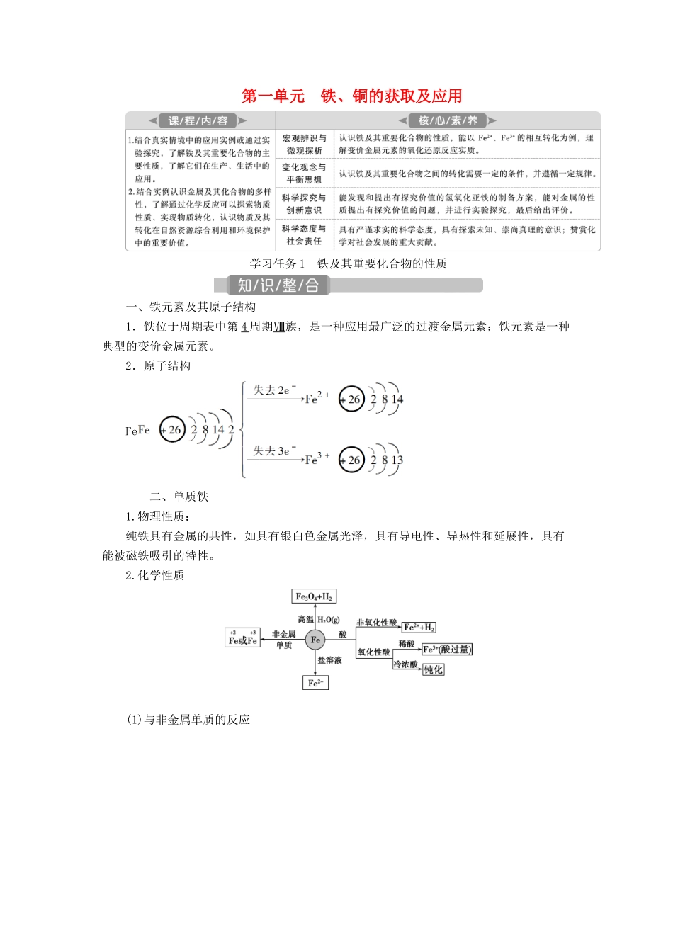 （江苏选考）新高考化学一轮复习 专题3 从矿物到基础材料 1 第一单元 铁、铜的获取及应用教学案 苏教版-苏教版高三全册化学教学案_第1页