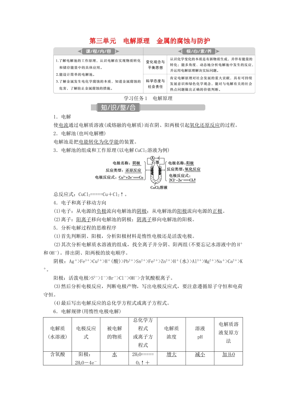 （江苏选考）新高考化学一轮复习 专题6 化学反应与能量变化 4 第三单元 电解原理 金属的腐蚀与防护教学案 苏教版-苏教版高三全册化学教学案_第1页