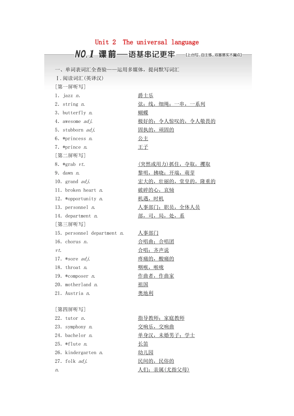（江苏专用）高考英语一轮复习 Unit 2 The universal language学案（含解析）牛津译林版选修8-牛津版高三选修8英语学案_第1页