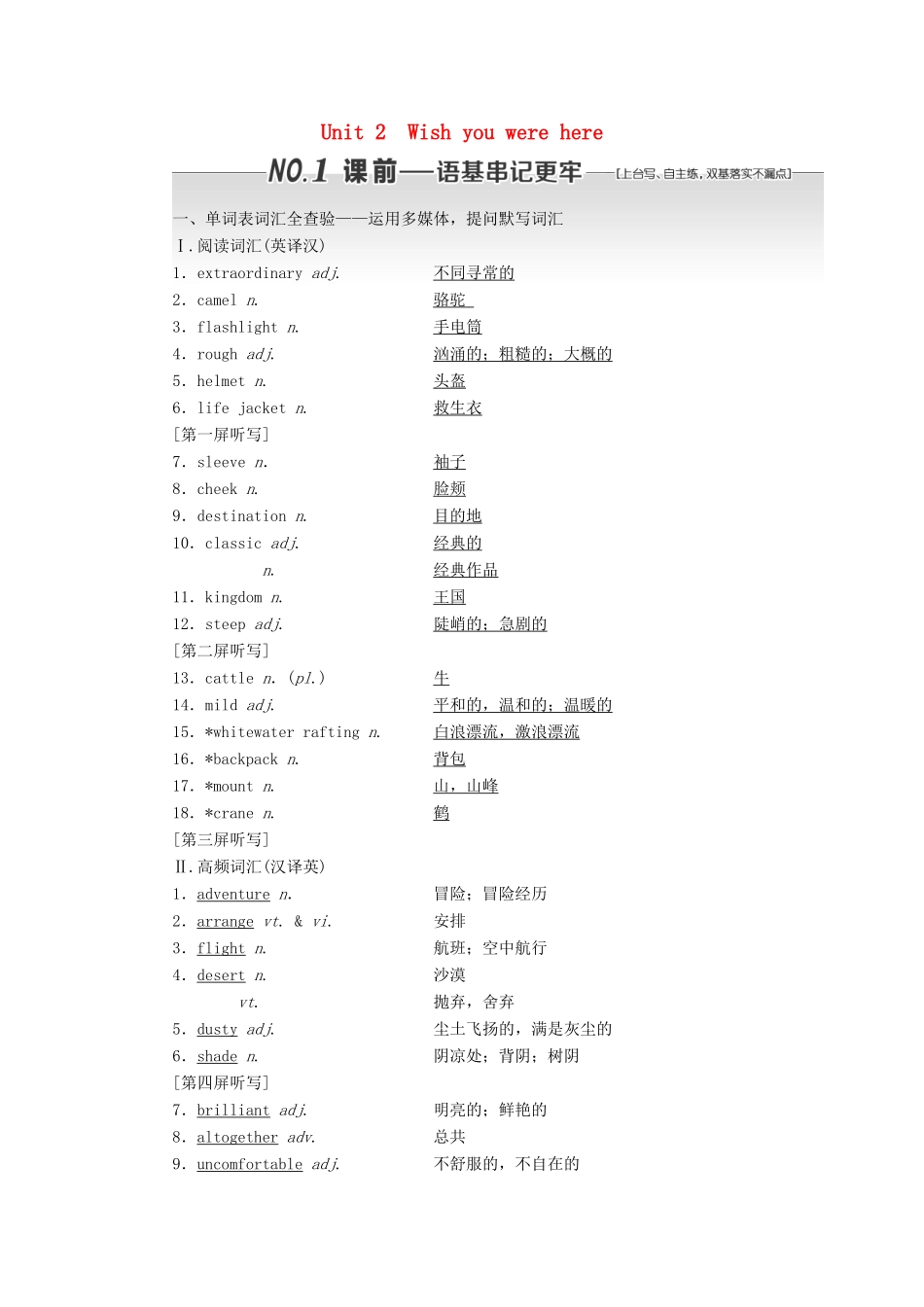 （江苏专用）高考英语一轮复习 Unit 2 Wish you were here学案（含解析）牛津译林版必修2-牛津版高三必修2英语学案_第1页
