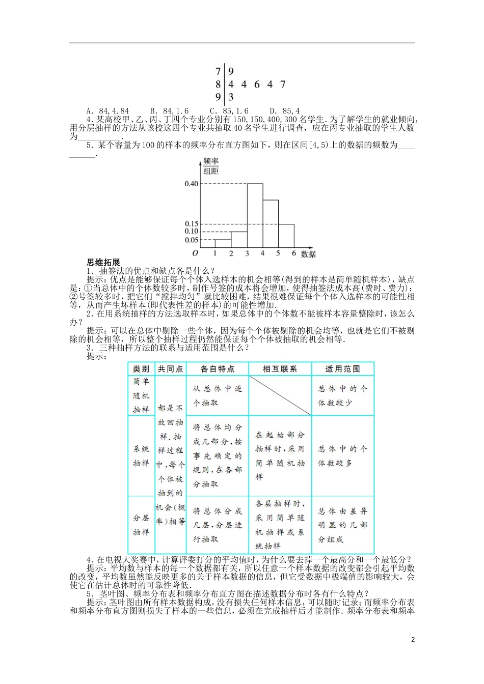 （江西版）2013年高考数学总复习 第十章10.6 随机抽样与用样本估计总体教案 理 北师大版_第2页