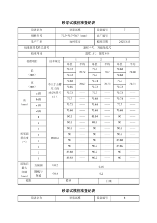 砂浆试模校准记录表