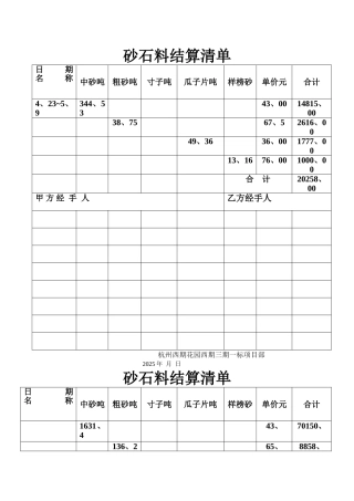 砂石料结算清单