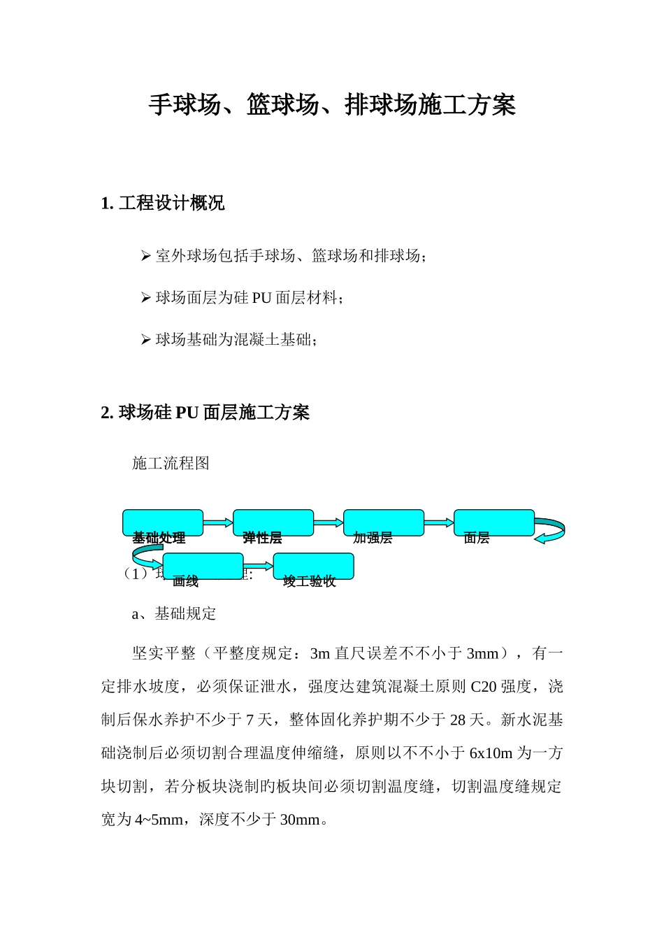 硅PU手球场篮球场排球场面层施工方案_第1页