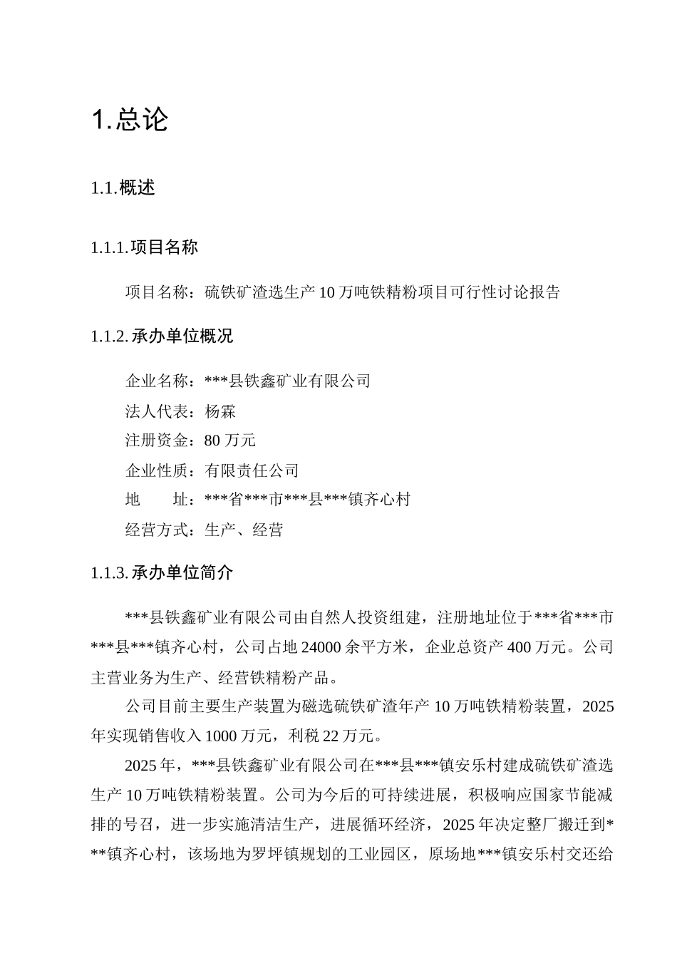 硫铁矿渣选生产10万吨铁精粉项目可行性研究报告_第3页