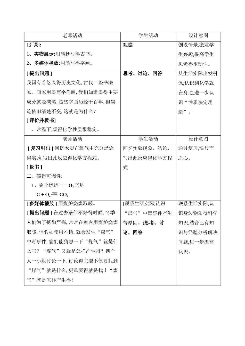 碳的化学性质教学设计及说课_第2页