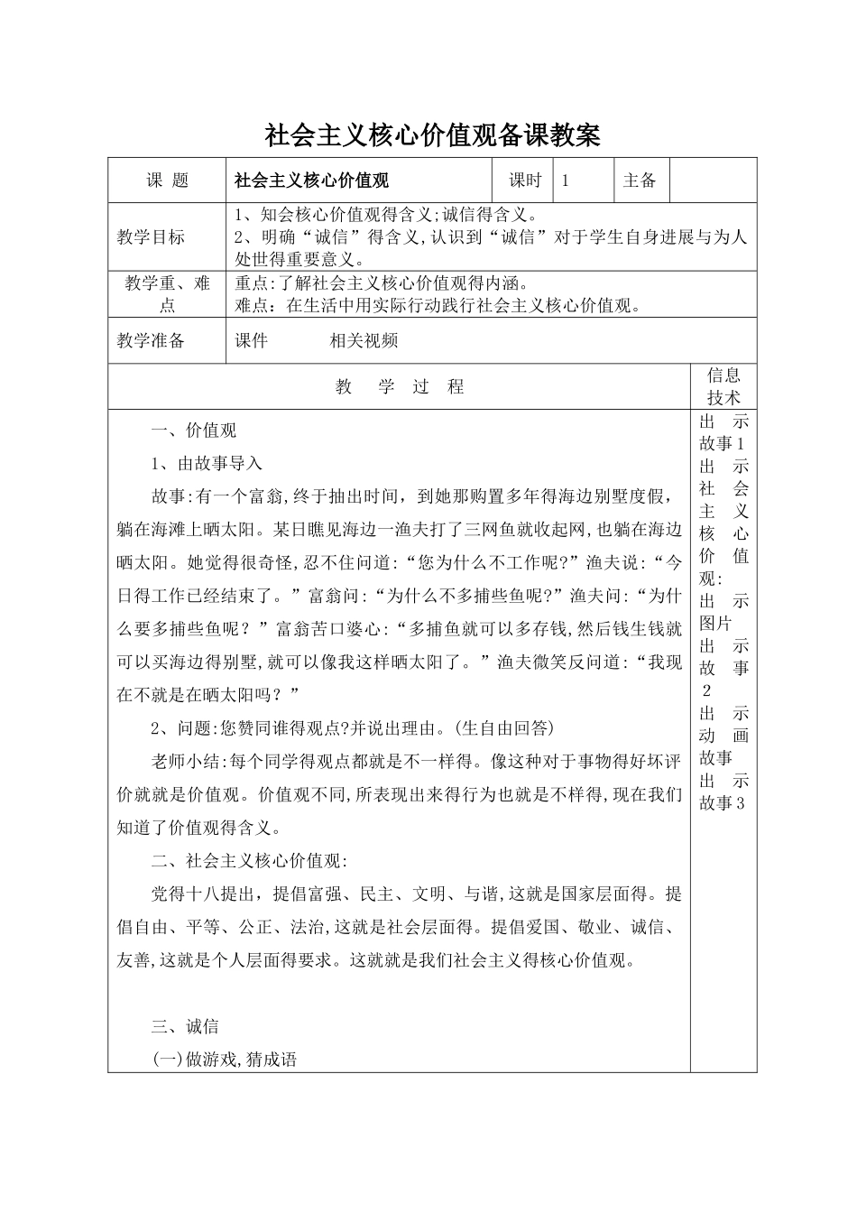 社会主义核心价值观教案_第1页