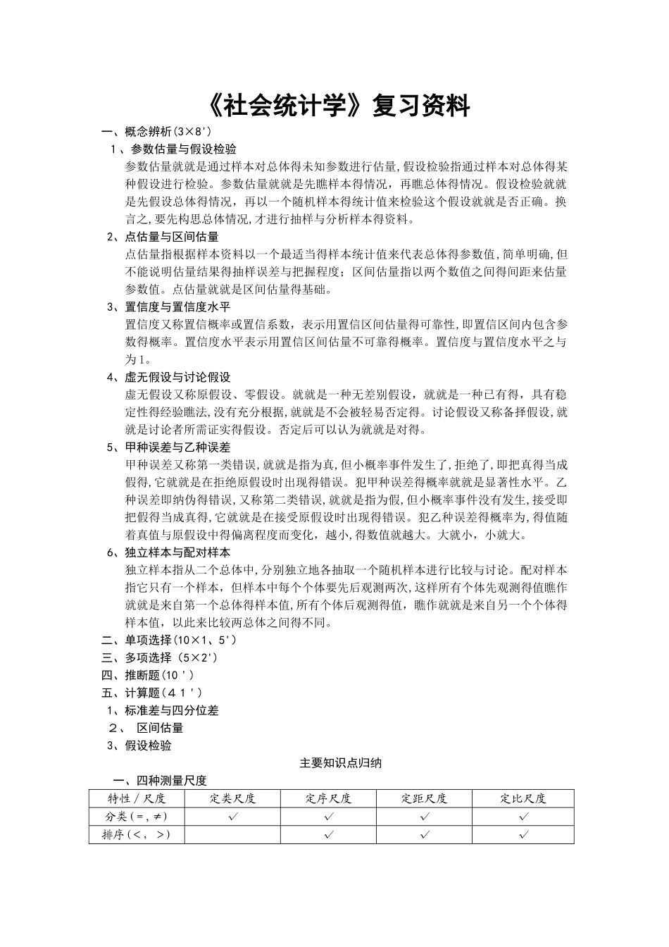 社会统计学复习资料_第1页
