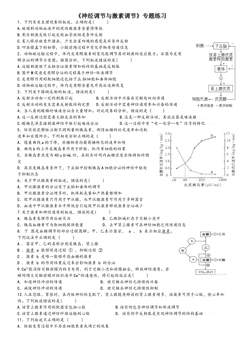 神经调节与体液调节高考真题练习_第1页
