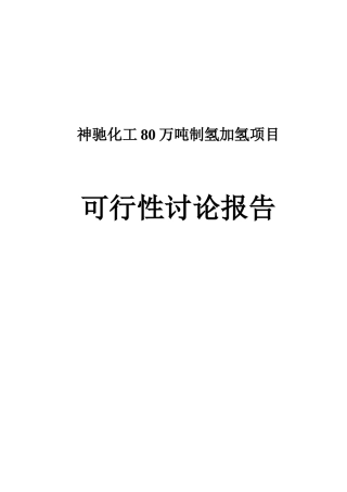 神驰化工80万吨制氢加氢项目可行性研究报告书