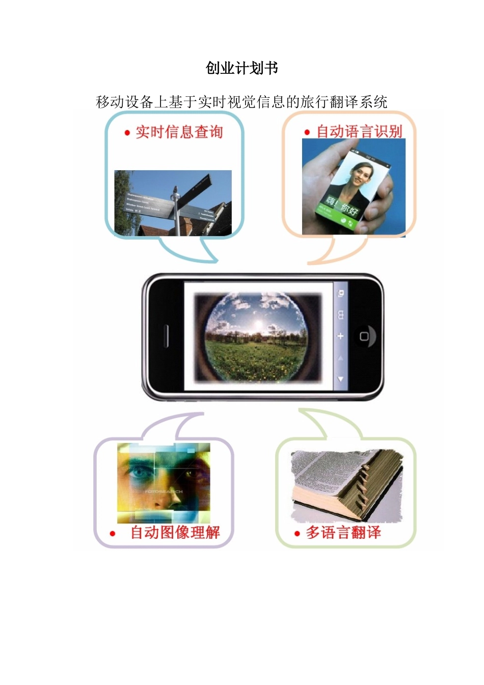 移动设备上基于实时视觉信息的旅行翻译系统商业计划书_第1页
