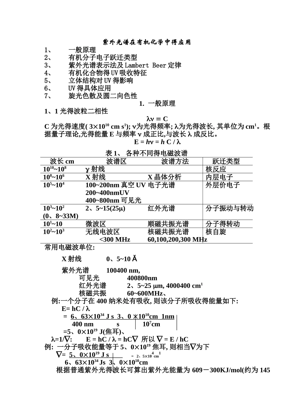紫外光谱在有机化学中的应用_第1页