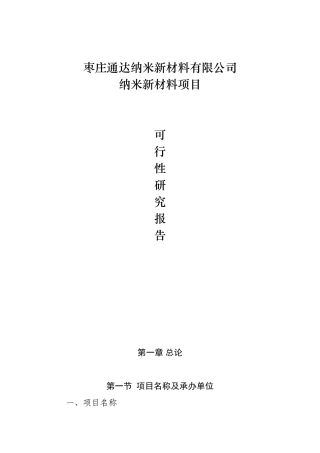 纳米新材料项目可行性研究报告