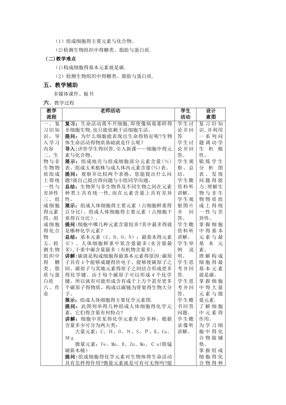 细胞中的元素和化合物 教学设计_第2页