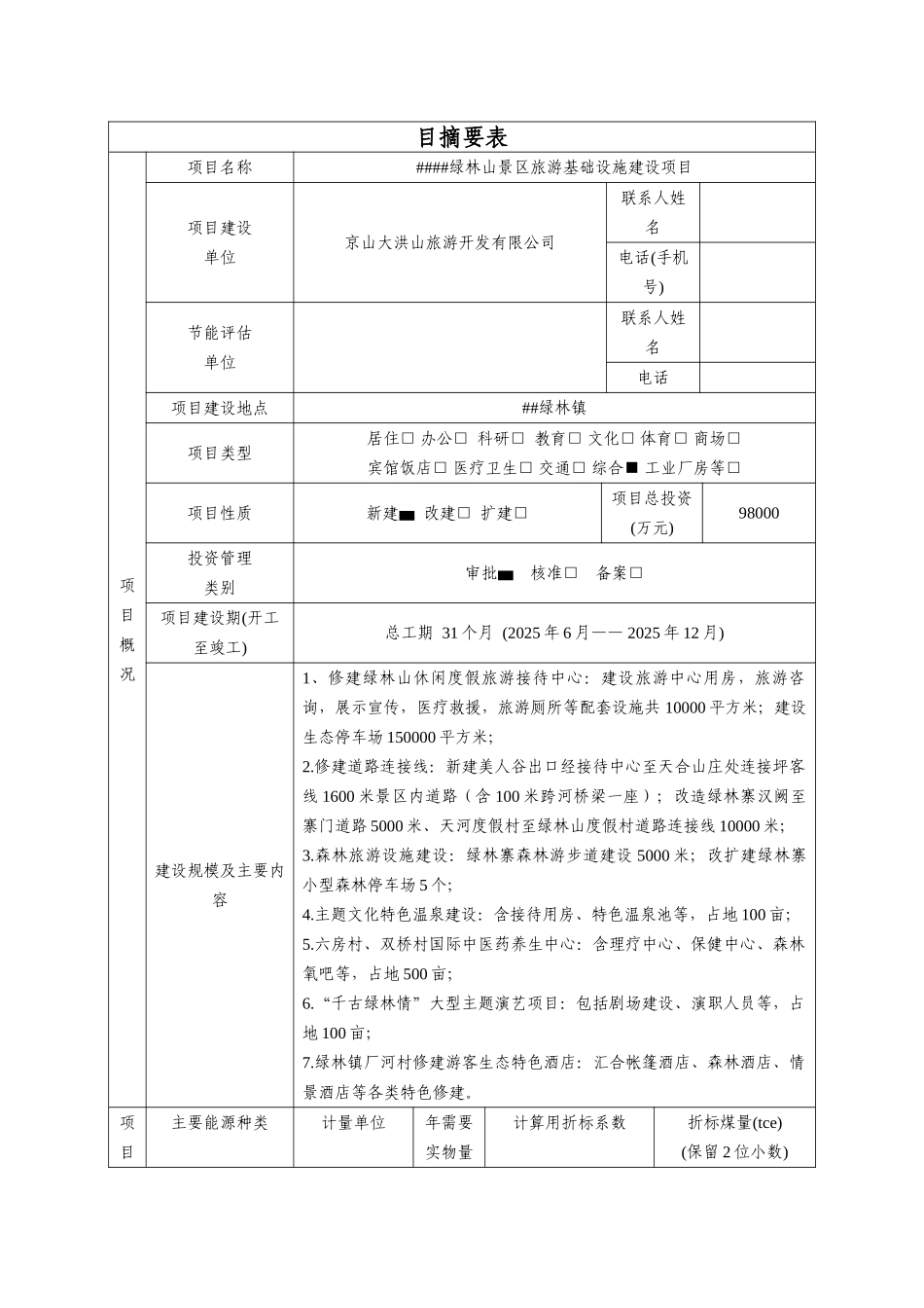绿林山景区旅游基础设施建设项目节能评估报告书_第2页