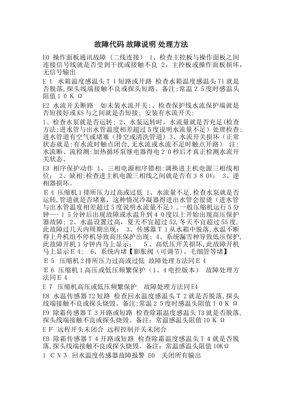 美的故障代码 故障说明 处理方法_第1页