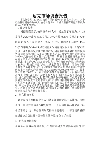 耐克市场调查报告