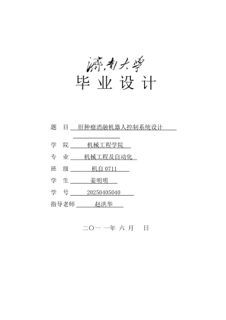 肝肿瘤消融机器人控制系统设计本科学位论文