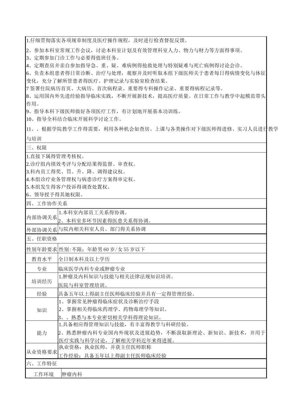 肿瘤内科岗位说明书_第3页