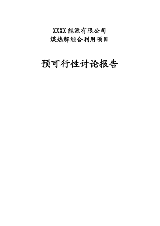 能源有限公司煤热解综合利用项目预可行性研究报告
