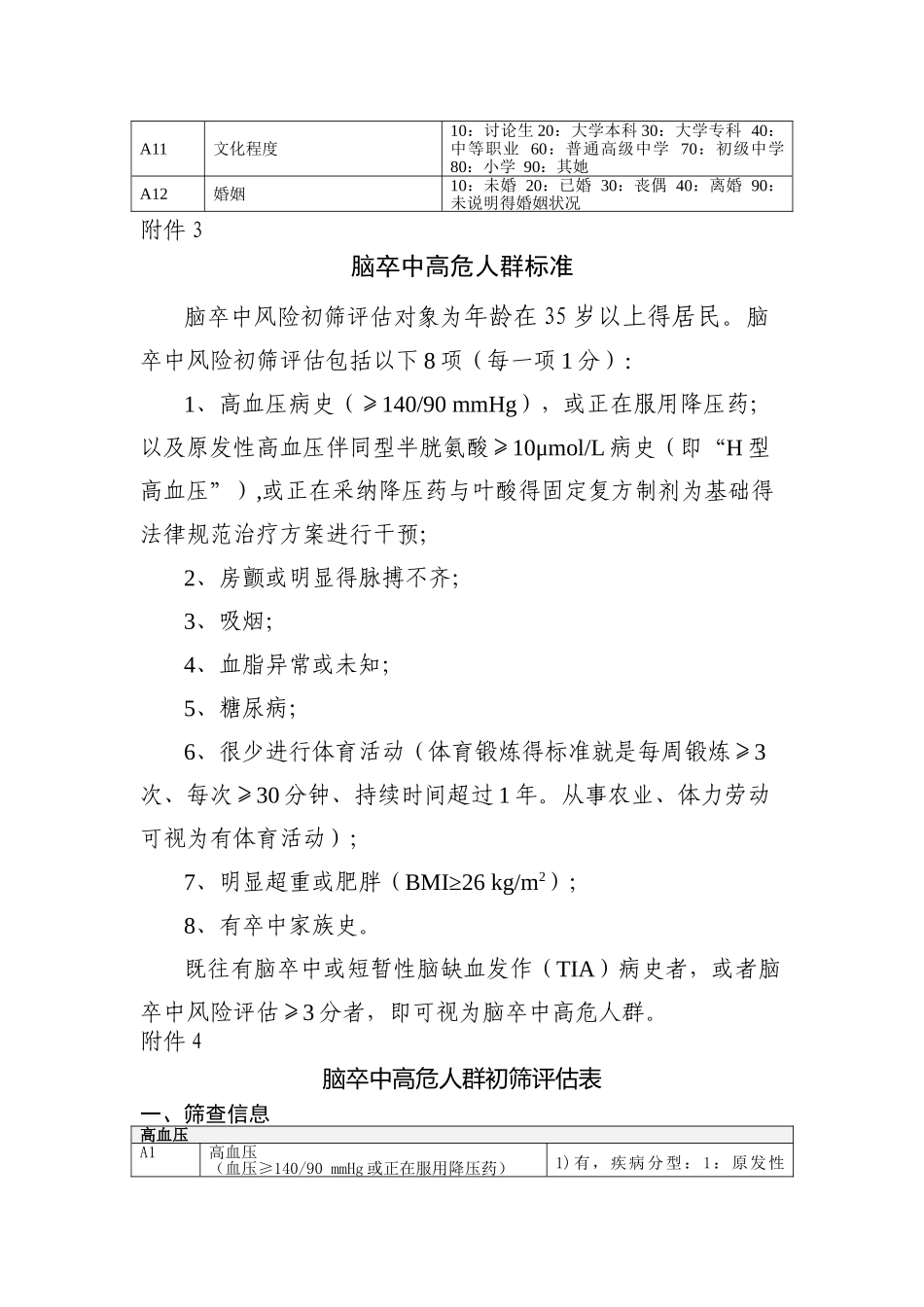 脑卒中高危人群初筛表_第3页