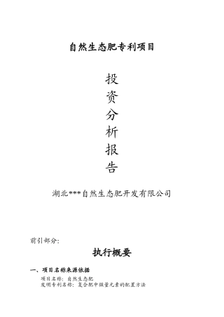 自然生态肥专利投资分析报告