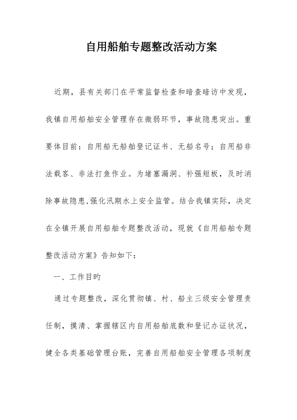 自用船舶专项整治活动方案_第1页