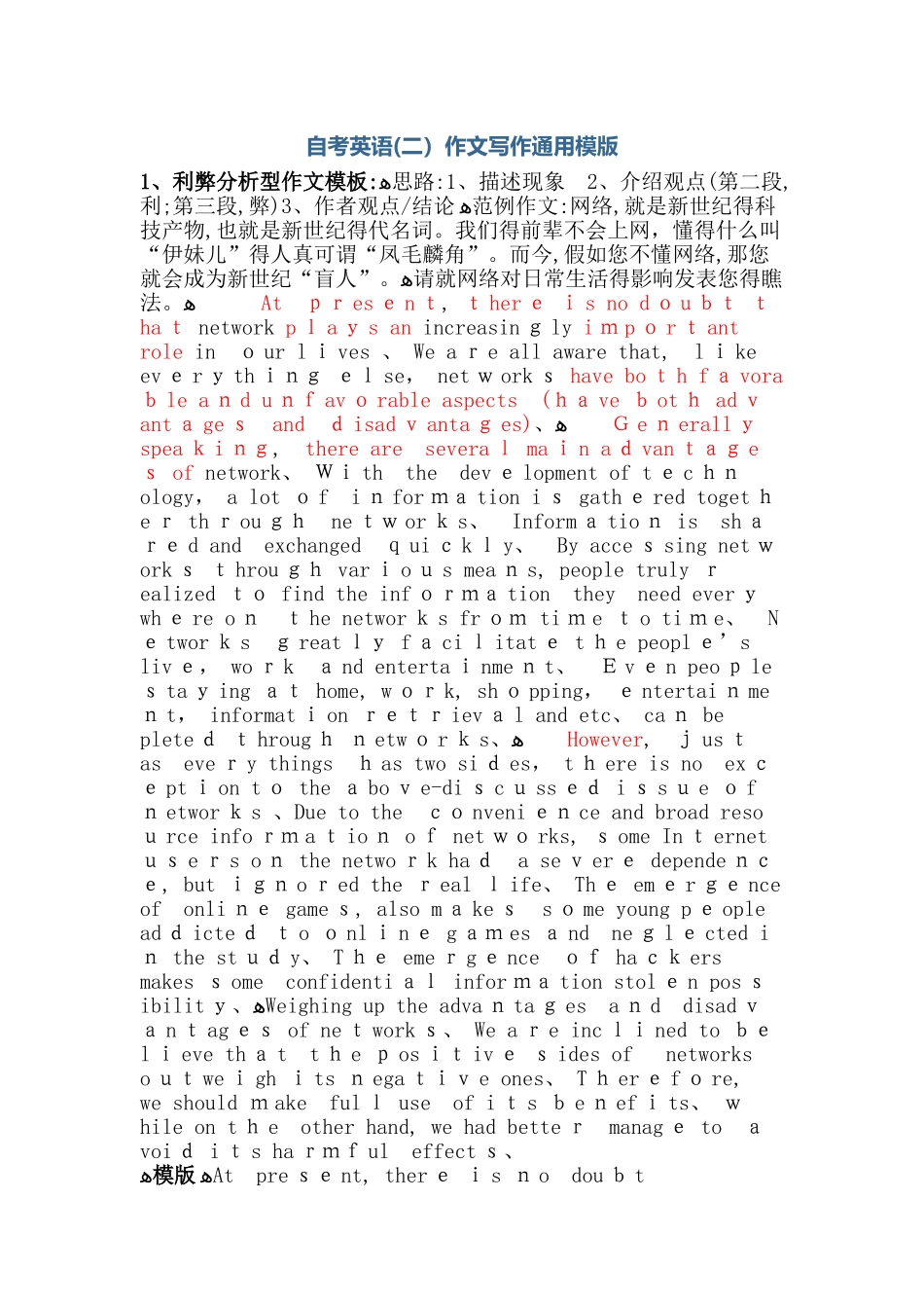 自考英语作文写作通用模版_第1页