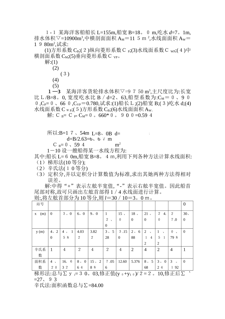 船舶静力学作业题答案_第1页