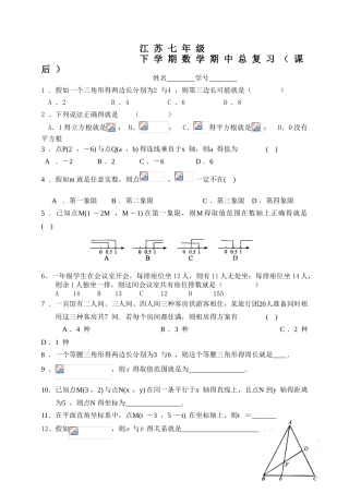 苏七年级下数学期中总复习