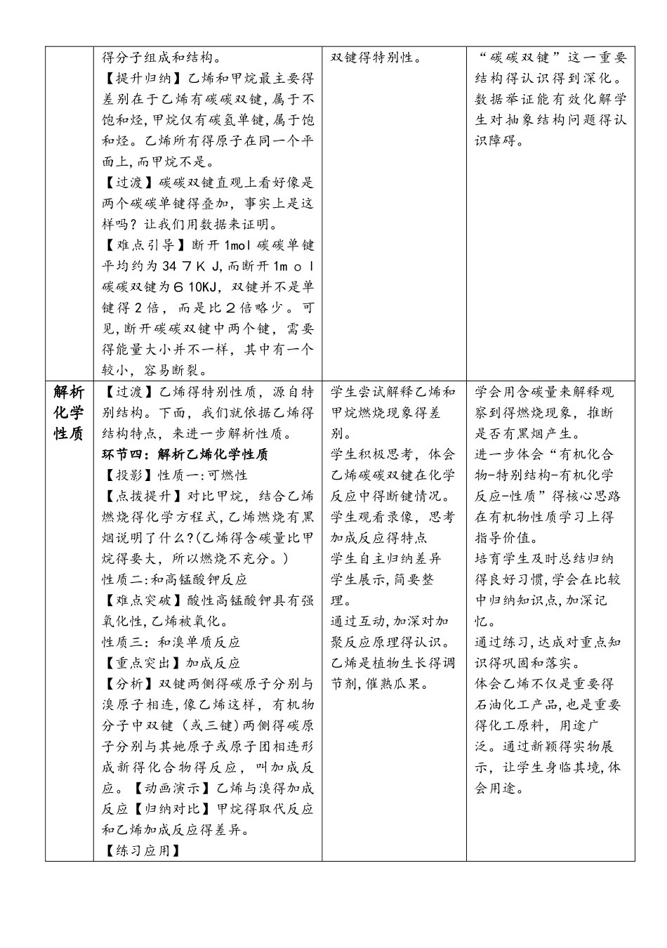 苏教版化学必修二专题三第一单元第2节乙烯 学设计福建厦门大学附属实验中学优质教案胡小燕_第3页