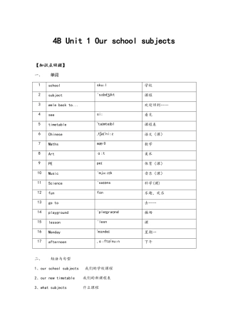 苏教版英语4B第一单元知识点与练习