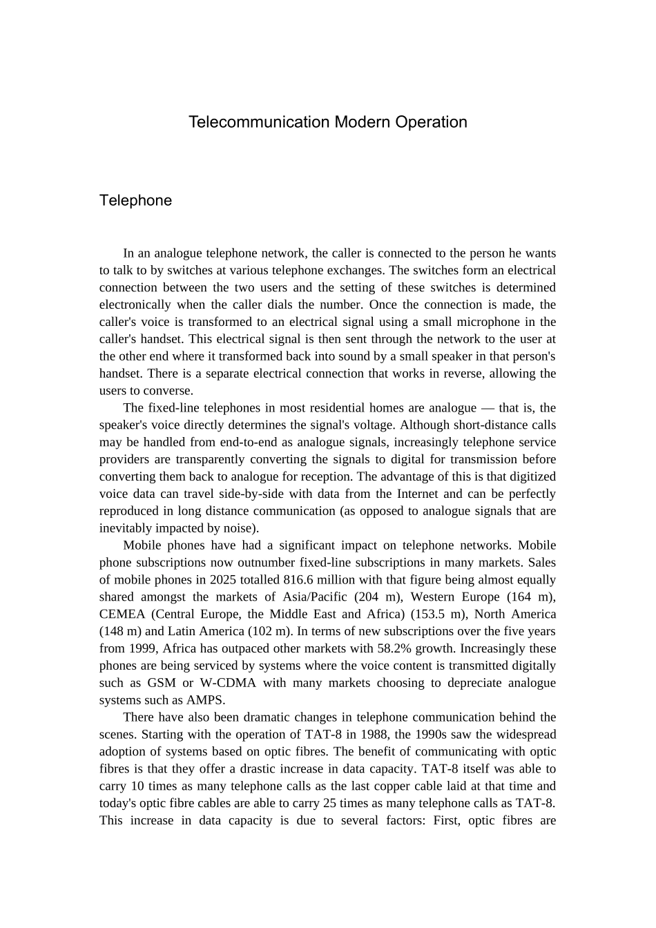英文-电信现代运营telecommunication-modern-operation--毕业论文_第1页