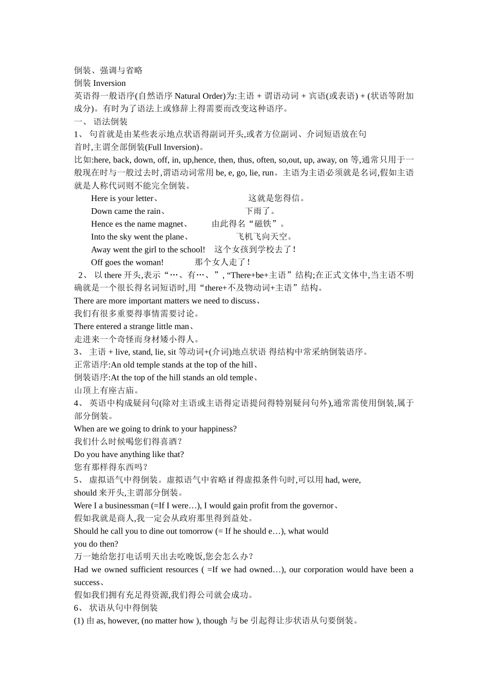 英语倒装、强调和省略语法点_第1页