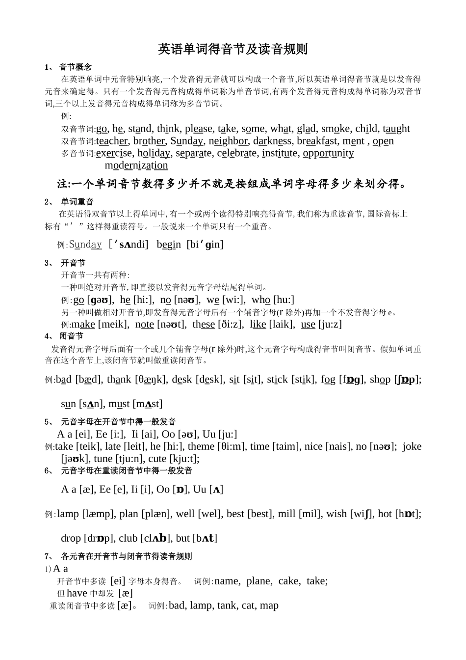 英语单词的音节及读音规则_第1页
