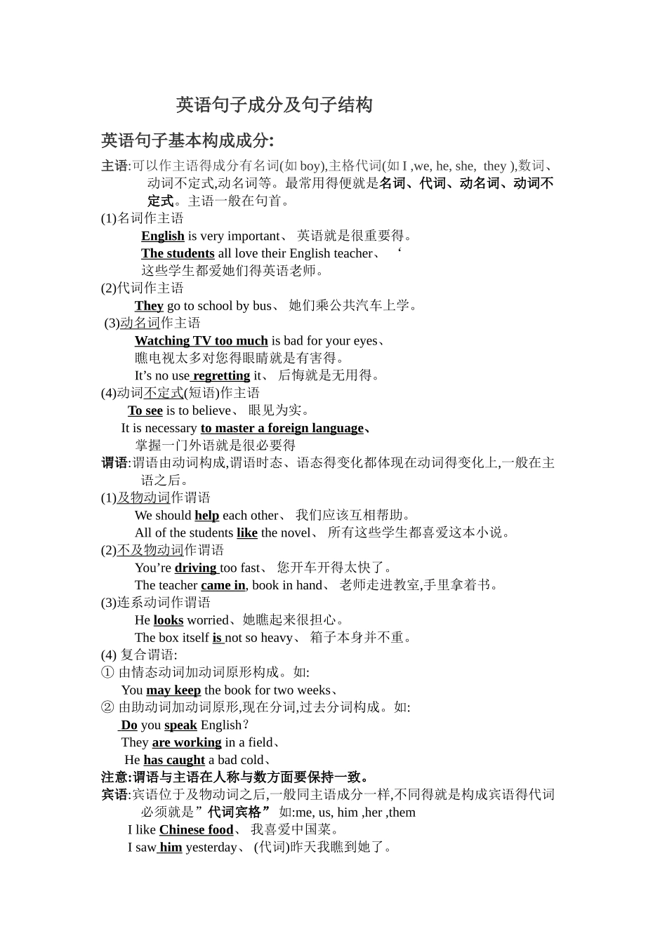 英语句子成分及结构_第1页