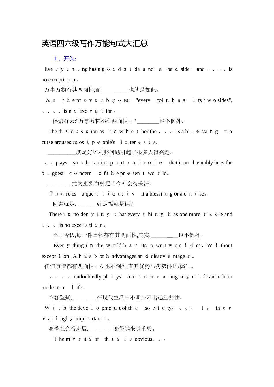 英语四六级写作万能句式大汇总_第1页