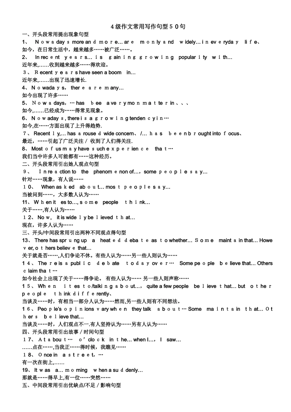 英语四级作文常用句型50句_第1页