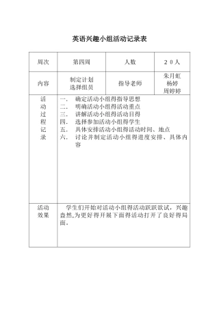 英语活动小组活动记录表