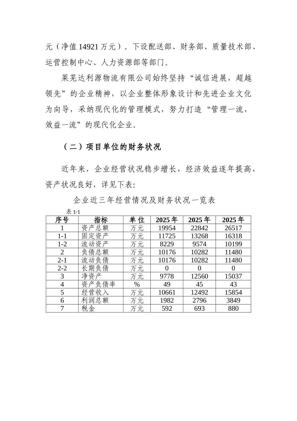 莱芜达利源现代物流项目资金申请报告_第3页