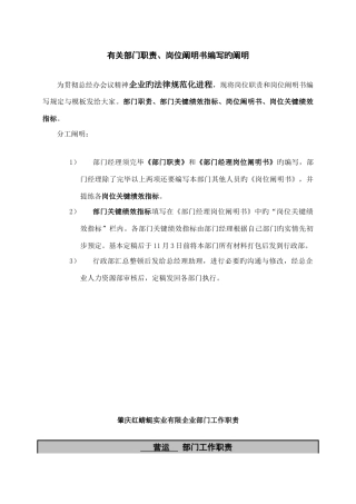 营运部门职责岗位说明书